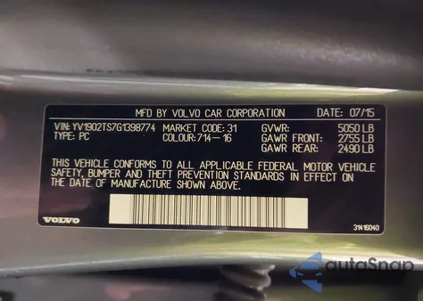 2016 Volvo S60 T6 R-Design Platinum z USA, uszkodzony, nr VIN YV1902TS7G1398774